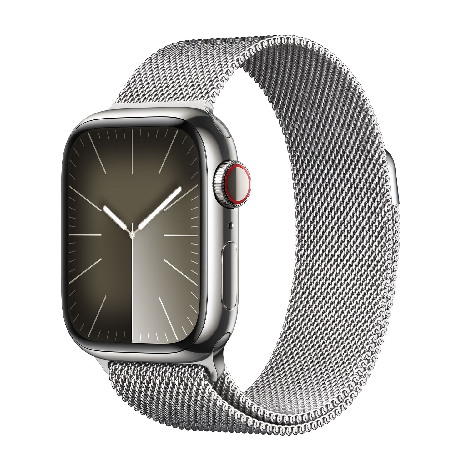 Apple Watch Series 9 GPS + Cellular, Cassa 45 mm in acciaio inossidabile color argento con Loop maglia milanese