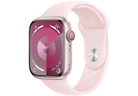 APPLE Watch Series 9 GPS + Cellular, Cassa 45 mm in alluminio rosa con Cinturino Sport rosa confetto - S/M