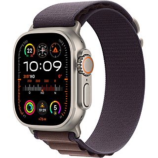 Apple Watch Ultra 2 (2023), GPS + Cellular, 49 mm, Caja de titanio, Gesto doble toque, Correa Alpine Loop en Talla L de color Índigo