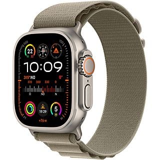 Apple Watch Ultra 2 (2023), GPS + Cellular, 49 mm, Caja de titanio, Gesto doble toque, Correa Alpine Loop en Talla S de color Verde oliva