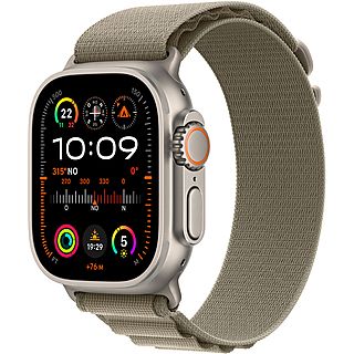Apple Watch Ultra 2 (2023), GPS + Cellular, 49 mm, Caja de titanio, Gesto doble toque, Correa Alpine Loop en Talla L de color Verde oliva
