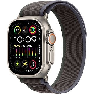 Apple Watch Ultra 2 (2023), GPS + Cellular, 49 mm, Caja de titanio, Gesto doble toque, Correa Trail Loop en Talla S/M de color Azul/Negro