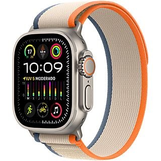 Apple Watch Ultra 2 (2023), GPS + Cellular, 49 mm, Caja de titanio, Gesto doble toque, Correa Trail Loop en Talla S/M de color Naranja/Beis