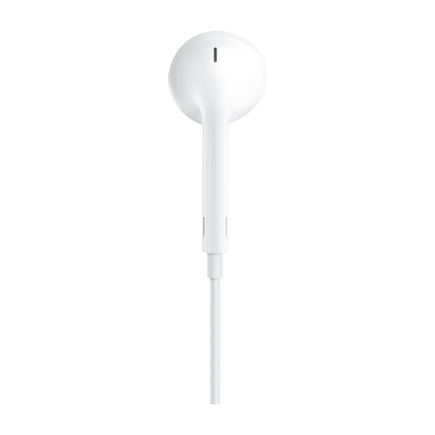 Un auricolare bianco con uno stelo e un punto nero sulla parte arrotondata.