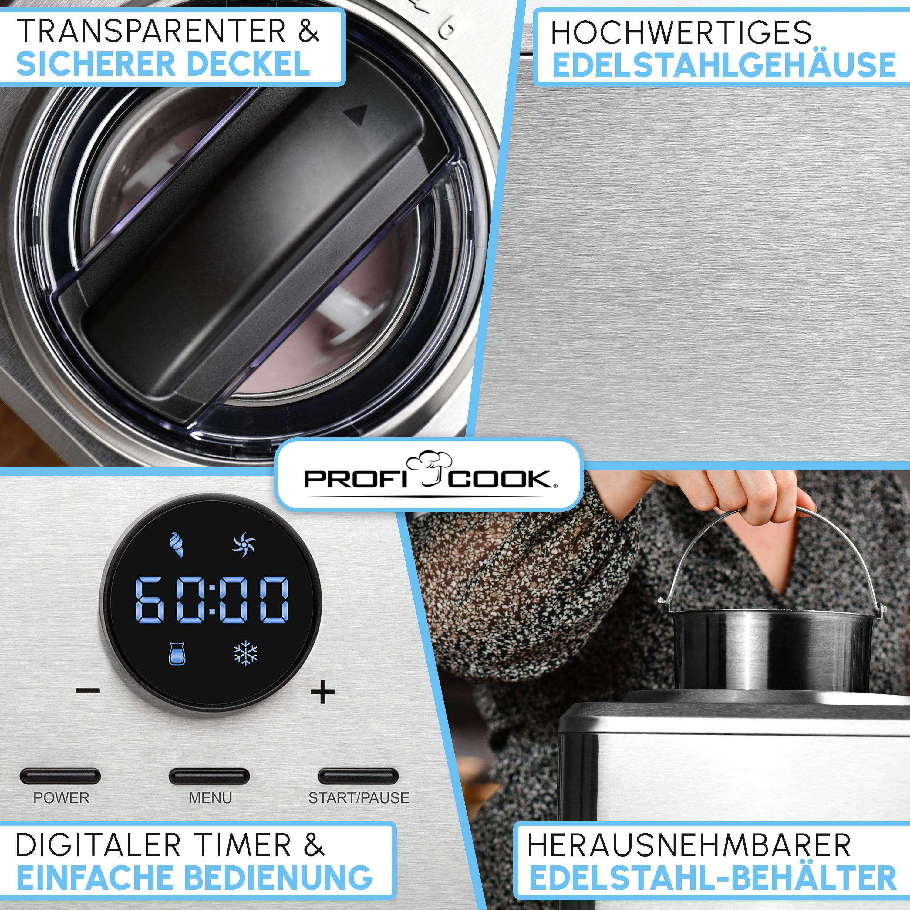 Nahaufnahme eines Profi Cook Geräts. Zeigt Bedienfeld, Timer und Edelstahl-Details.