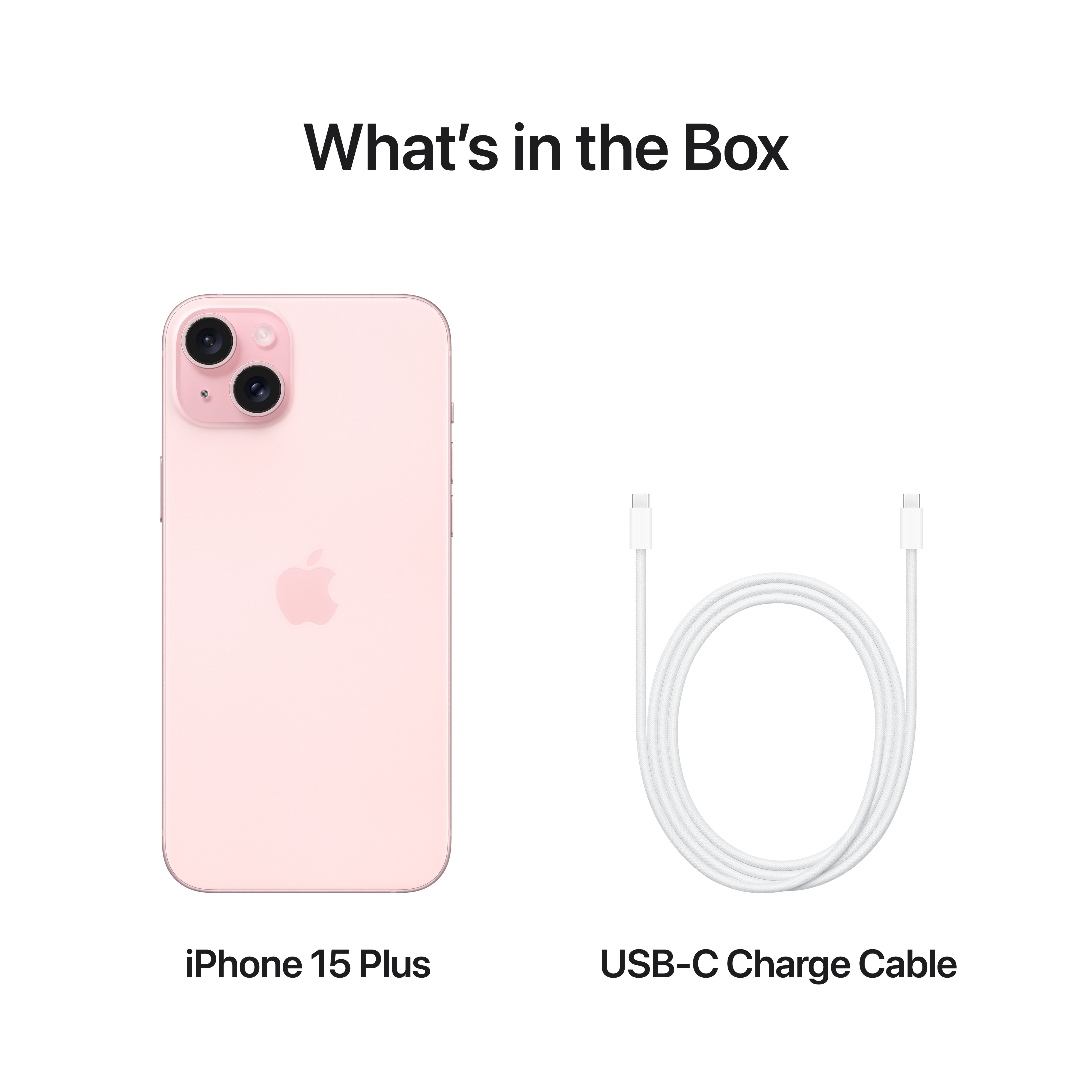 iPhone rosa, cavo USB-C e testo 'Cosa c'è nella scatola'.