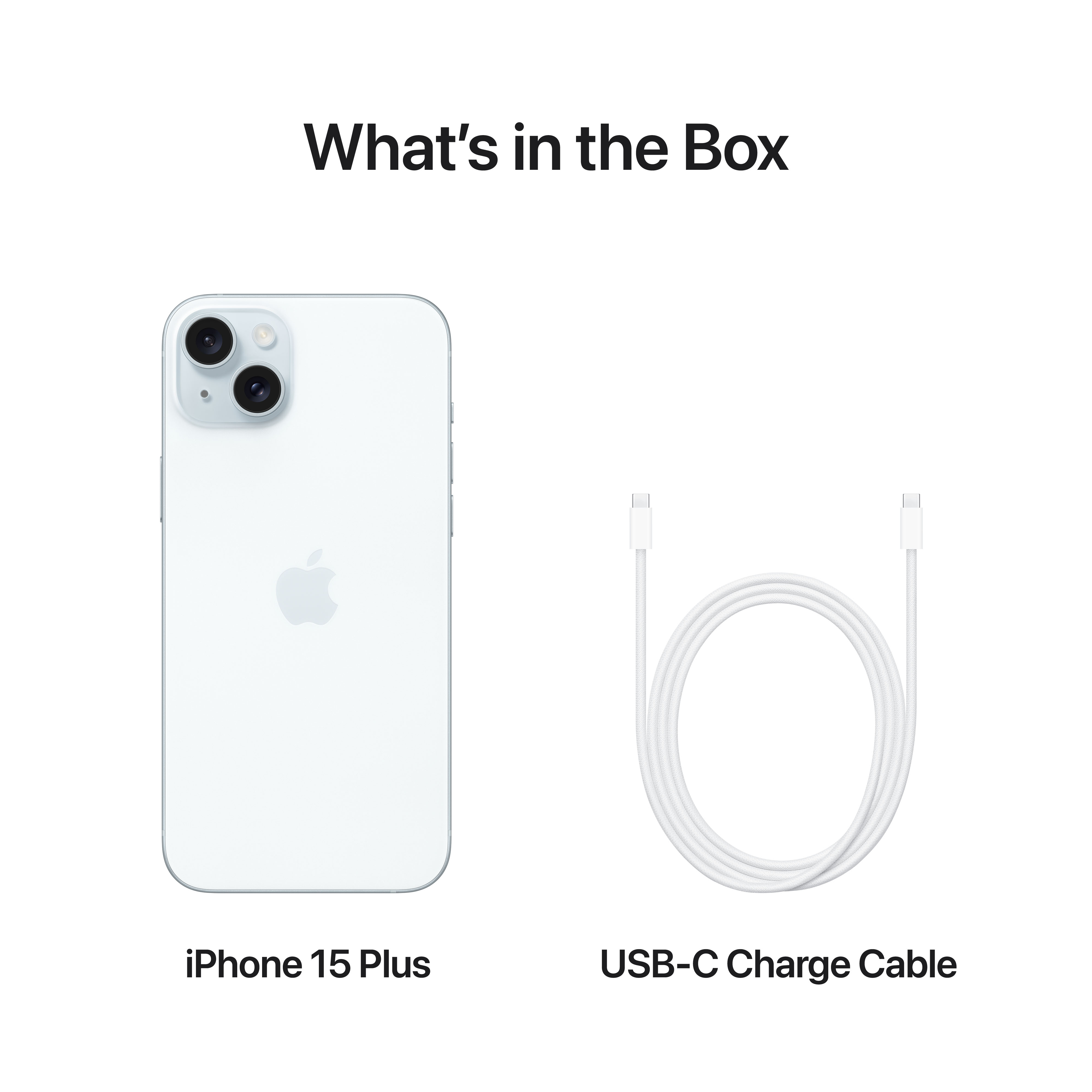 iPhone 15 Plus con un cavo di ricarica USB-C.