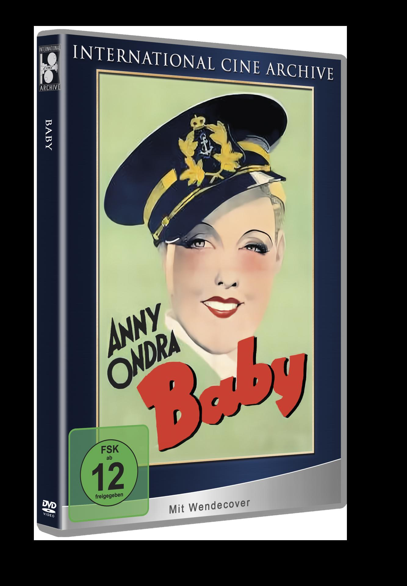 Ein Vintage-Film-DVD-Cover mit einem Matrosen, dem Titel 'Baby' und Text auf Deutsch.