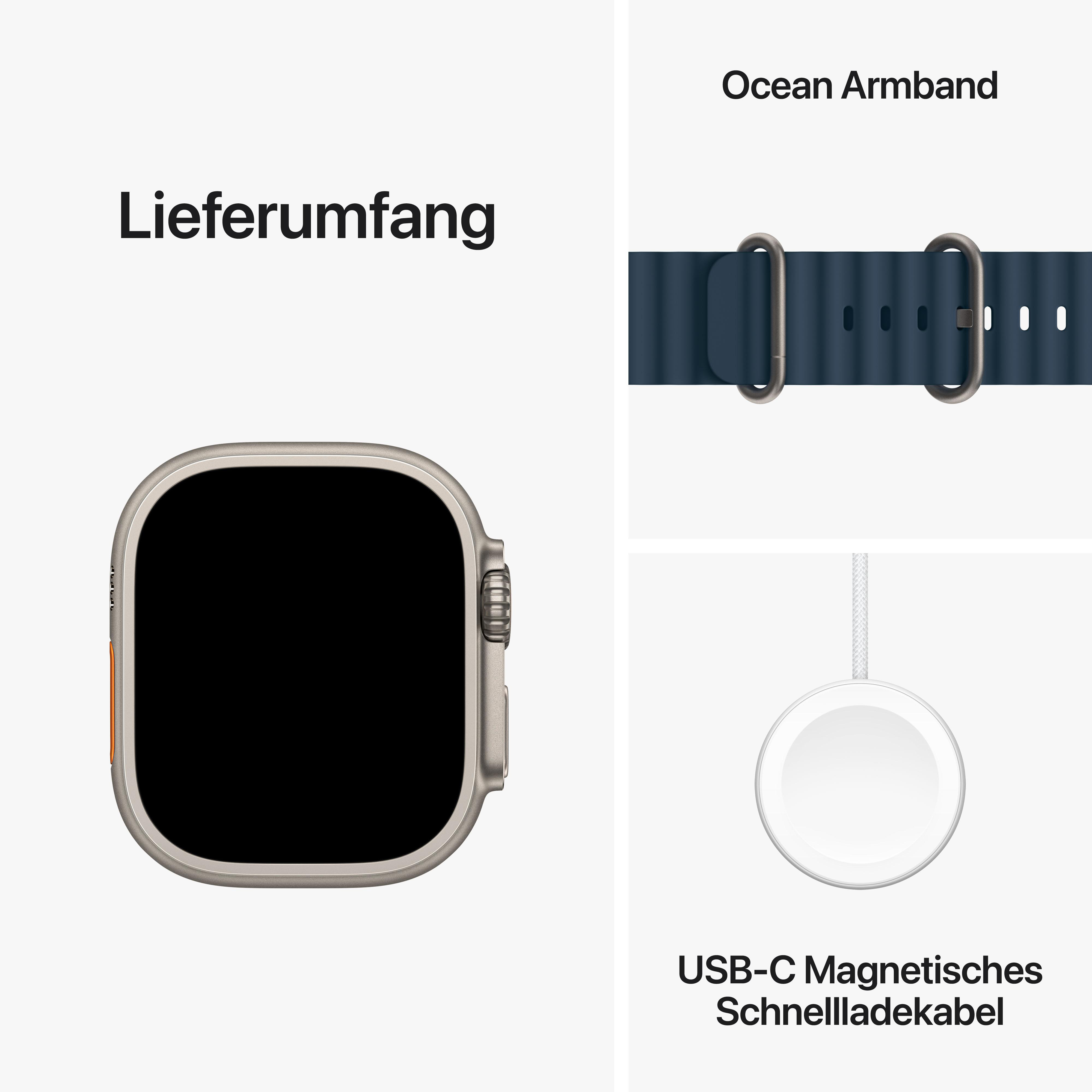 Smartwatch mit Band und Ladegerät. Weißer Hintergrund. Produktaufnahme.