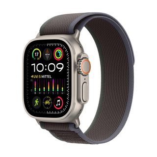 APPLE Watch Ultra 2 GPS + Cellular 49 mm Trail Loop Blau/Schwarz - S/M Smartwatch Titangehäuse Gewebe, 130 - 180 mm, Titan / Schwarz