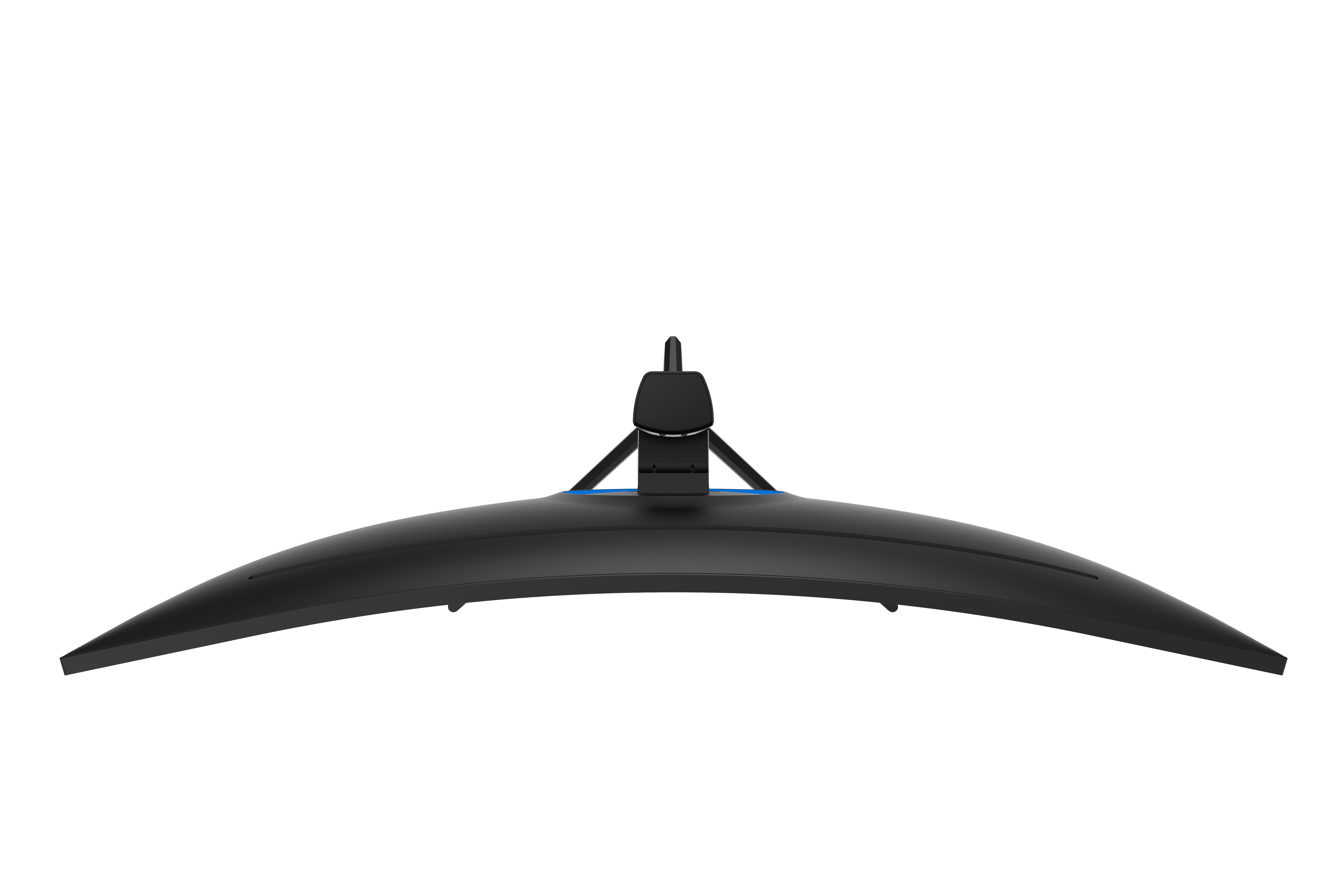 Ein gekrümmter Monitor von oben, mit blauem Akzent.