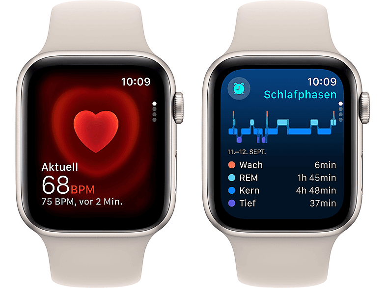 APPLE Watch SE (2023) GPS 44 mm Smartwatch Aluminium Fluorelastomer, 150-200 mm, Polarstern