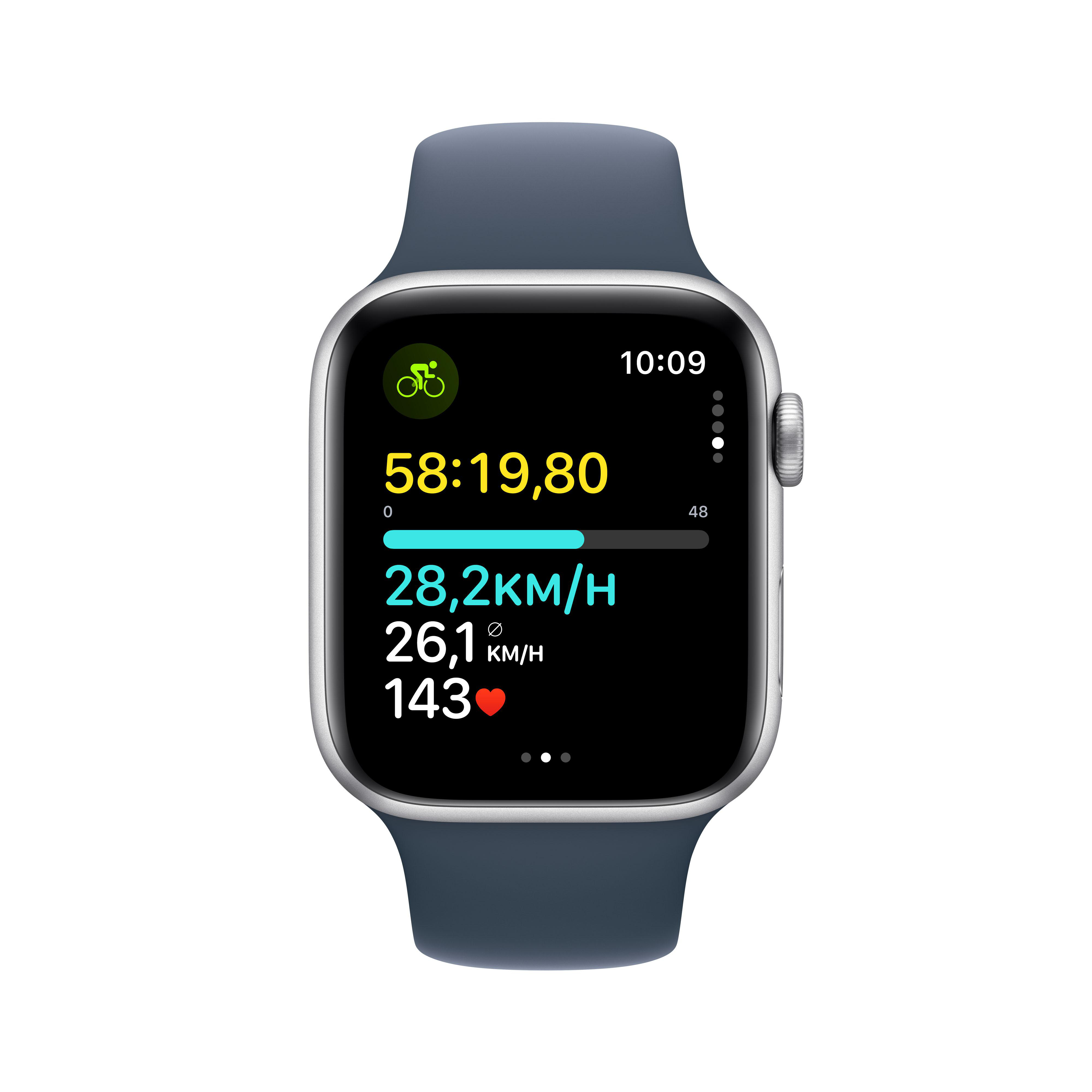 Eine Apple Watch, die Trainingsdaten für das Radfahren auf dem Bildschirm anzeigt.
