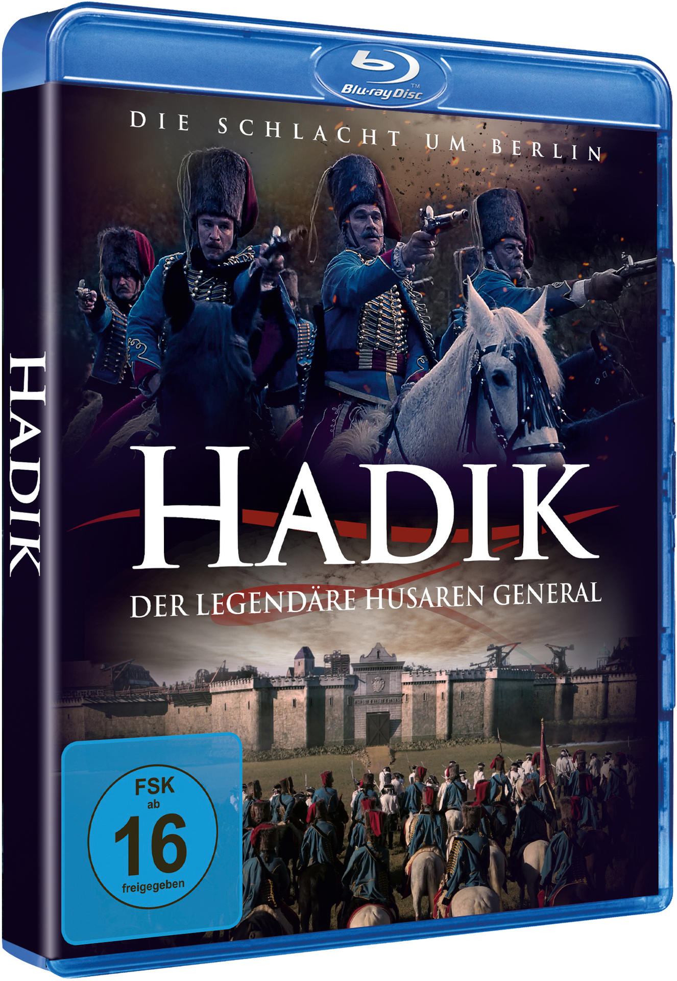 Blu-ray-Hülle mit Filmplakat. Männer in Uniform auf Pferden, mit Waffen.