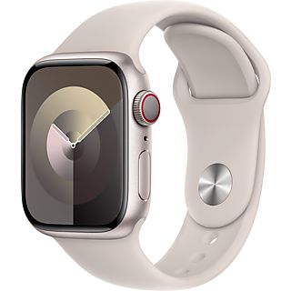 APPLE Watch Series 9 (GPS + Cellular, alluminio) 41 mm - Smartwatch (S/M 130-180 mm, Fluoroelastomero, Galassia/Galaxy)