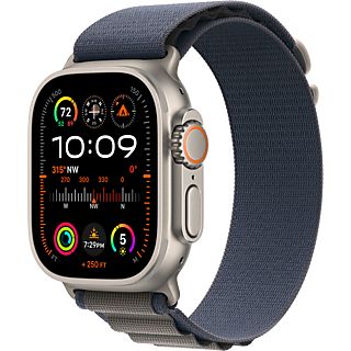 APPLE Ultra 2 (GPS + Cellular, Titane) 49 mm  - Smartwatch (Small 130-160 mm, Tissu Textile (Carbon Neutral), Titane Naturel/Bleu)