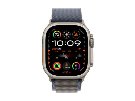 APPLE Ultra 2 (GPS + Cellular, titanio) 49 mm - smartwatch (small 130-160 mm, tessuto (carbon neutral), titanio naturale/blu)