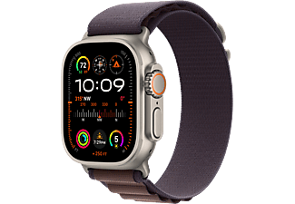 APPLE Ultra 2 (GPS + Cellular, Titan) 49 mm - Smartwatch (Medium 145-190 mm, Textilgewebe (Carbon Neutral), Titan Natur/Indigo)