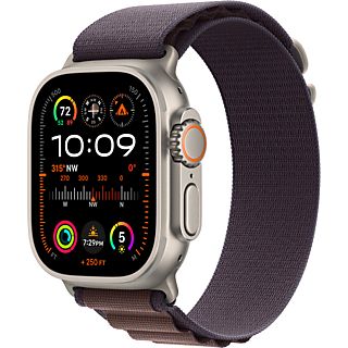 APPLE Ultra 2 (GPS + Cellular, Titan) 49 mm  - Smartwatch (Medium 145-190 mm, Textilgewebe (Carbon Neutral), Titan Natur/Indigo)