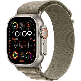 APPLE Ultra 2 (GPS + Cellular, Titane) 49 mm  - Smartwatch (Small 130-160 mm, Tissu Textile (Carbon Neutral), Titane Naturel/Olive)