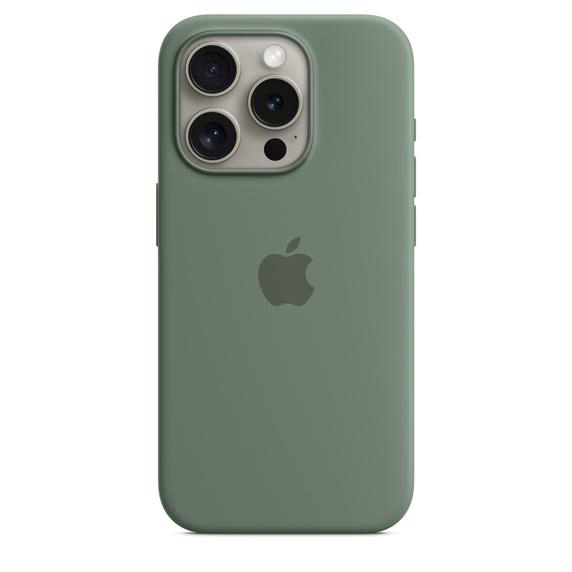 Grünes iPhone mit drei Kameras und Apple-Logo. Die Rückseite ist glatt und matt.