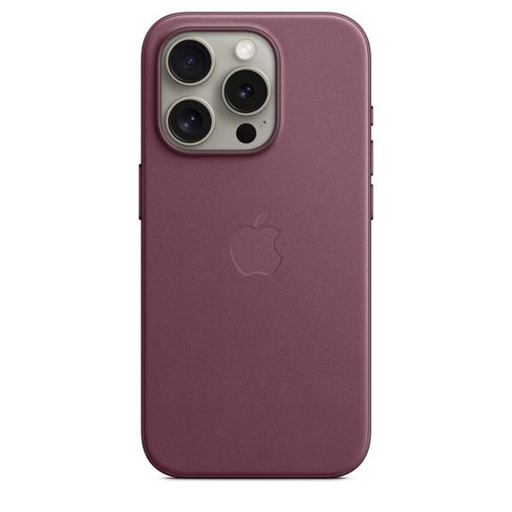 Lila iPhone mit Leder-Rückseite. Apple-Logo ist auf der Rückseite geprägt.