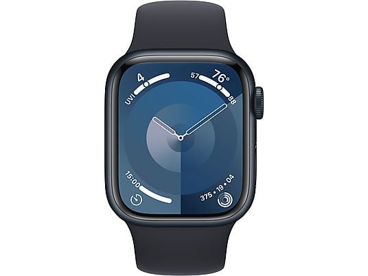 APPLE Watch Series 9 (GPS, alluminio) 41 mm - Smartwatch (M/L 150-200 mm, fluoroelastomero, mezzanotte/mezzanotte)