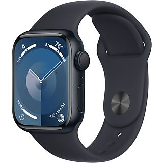 APPLE Watch Series 9 (GPS, Alu) 41 mm - Smartwatch (M/L 150-200 mm, Fluorelastomer, Mitternacht/Mitternacht)