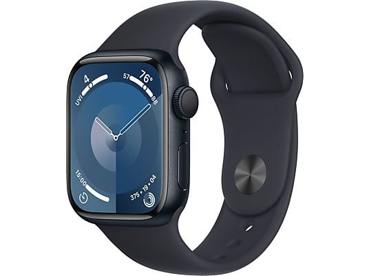 APPLE Watch Series 9 (GPS, aluminium) 41 mm - Smartwatch (M/L 150-200 mm, Fluoroélastomère, Minuit/Minuit)