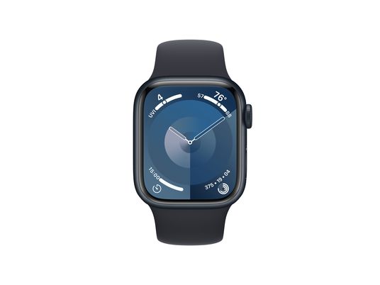APPLE Watch Series 9 (GPS, alluminio) 41 mm - Smartwatch (S/M 130-180 mm, fluoroelastomero, mezzanotte/mezzanotte)