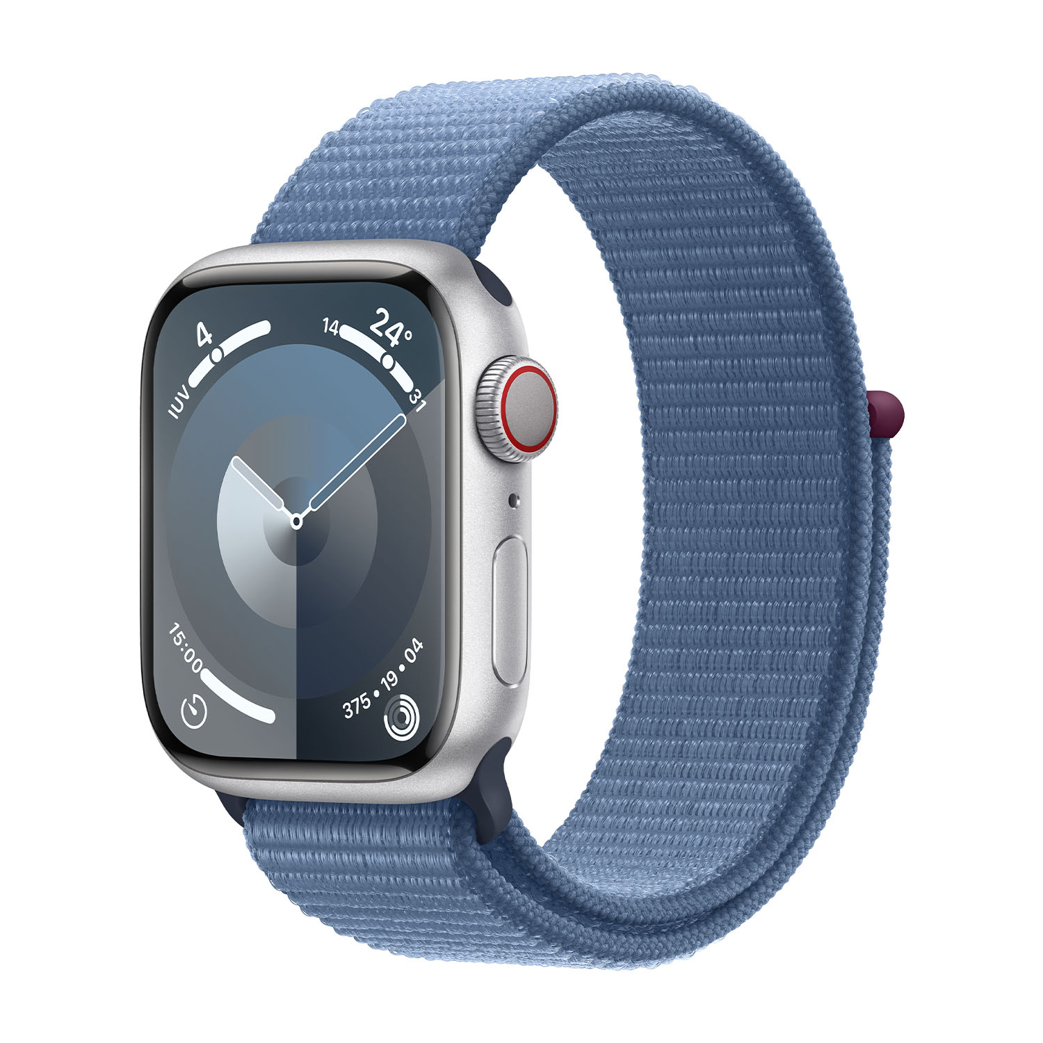 Apple Watch Series 9 GPS + Cellular, Cassa 45 mm in alluminio argento con Sport Loop blu inverno