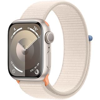 APPLE Watch Series 9 (GPS, Alu) 41 mm - Smartwatch (Réglable en continu, Textile (Carbon Neutral), Étoile polaire/Étoile polaire)