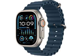 APPLE Ultra 2 (GPS + Cellular, Titan) 49 mm - Smartwatch (130-200 mm, Fluorelastomer, Titan Natur/Blau)
