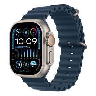 APPLE Ultra 2 (GPS + Cellular, Titane) 49 mm  - Smartwatch (130-200 mm, Fluoroélastomère, Titane Naturel/Bleu)