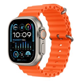 APPLE Ultra 2 (GPS + Cellular, Titane) 49 mm  - Smartwatch (130-200 mm, Fluoroélastomère, Titane Naturel/Orange)