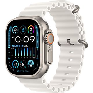 APPLE Ultra 2 (GPS + Cellular, Titane) 49 mm  - Smartwatch (130-200 mm, Fluoroélastomère, Titane Naturel/Blanc)