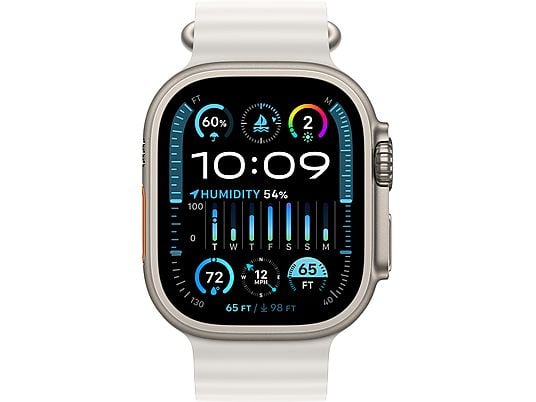 APPLE Ultra 2 (GPS + Cellular, Titane) 49 mm  - Smartwatch (130-200 mm, Fluoroélastomère, Titane Naturel/Blanc)