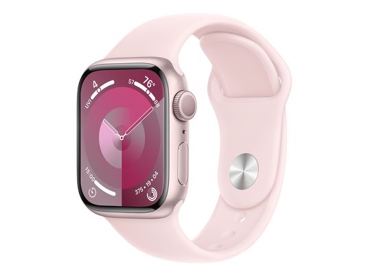APPLE Watch Series 9 (GPS, alluminio) 41 mm - Smartwatch (M/L 150-200 mm, fluoroelastomero, rosa/rosa chiaro)
