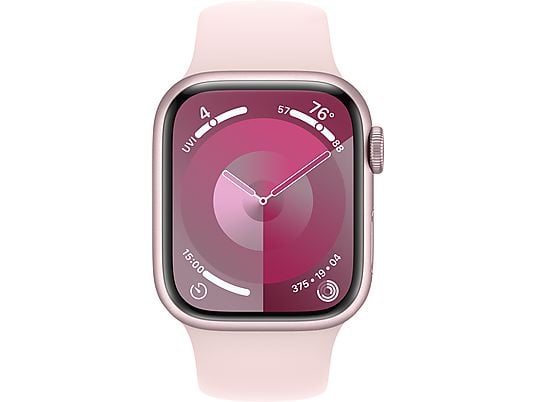 APPLE Watch Series 9 (GPS, Alu) 41 mm - Smartwatch (S/M 130-180 mm, Fluoroélastomère, Rose/Rose clair)