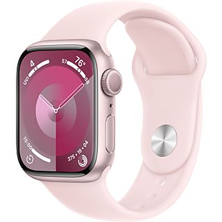 APPLE Watch Series 9 (GPS, alu) 41 mm - Smartwatch (S/M 130-180 mm, Fluorélastomère, Rosé/Rose clair)