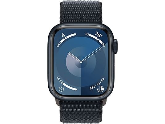 APPLE Watch Series 9 (GPS, alluminio) 41 mm - Smartwatch (regolazione continua, tessuto (carbon neutral), galassia/galassia)