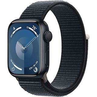 APPLE Watch Series 9 (GPS, Alu) 41 mm - Smartwatch (Réglable en continu, Textile (Carbon Neutral), Minuit/Minuit)