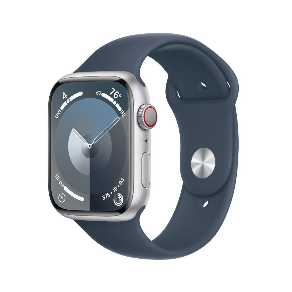 Smartwatch APPLE Watch Series 9 GPS + Cellular Koperta 45mm z aluminium w kolorze srebrnym z paskiem sportowym S/M w kolorze sztormowego błękitu M