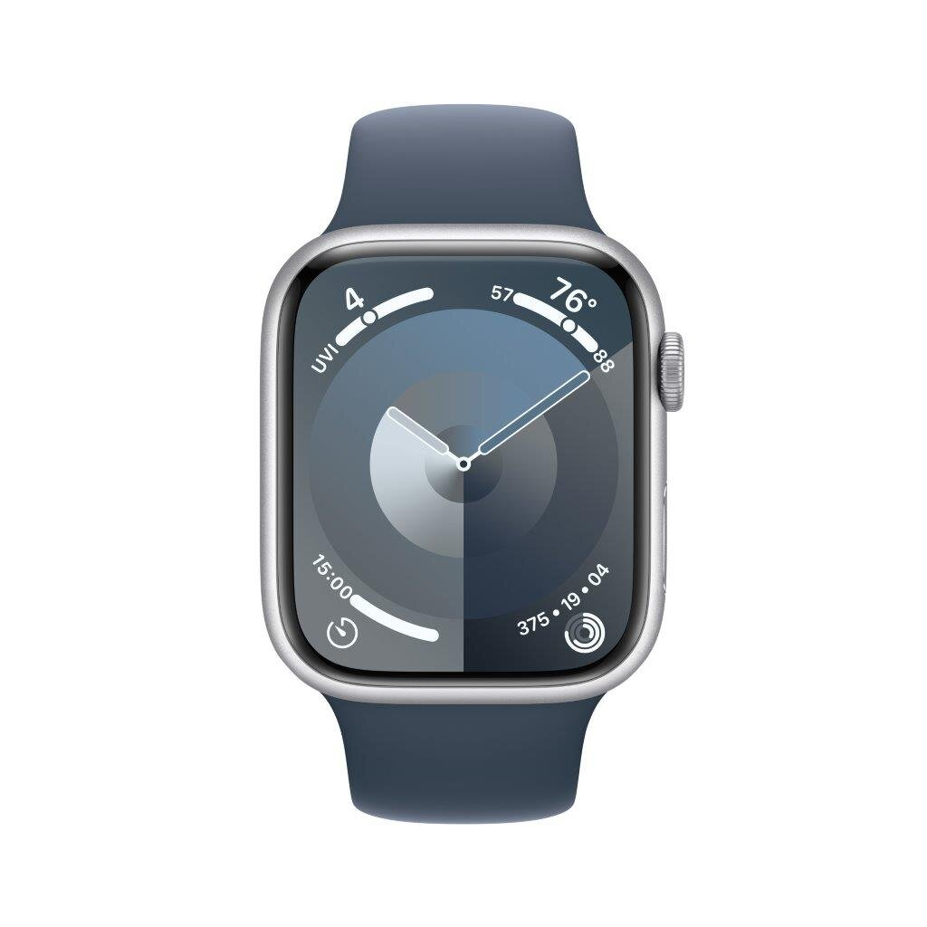 Smartwatch APPLE Watch Series 9 GPS + Cellular Koperta 45mm z aluminium w kolorze srebrnym z paskiem sportowym M/L w kolorze sztormowego błękitu M