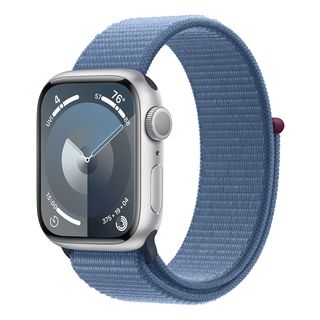 APPLE Watch Series 9 (GPS, alluminio) 41 mm - Smartwatch (Regolabile in continuo, Tessuto (Carbon Neutral), Argento/blu invernale)