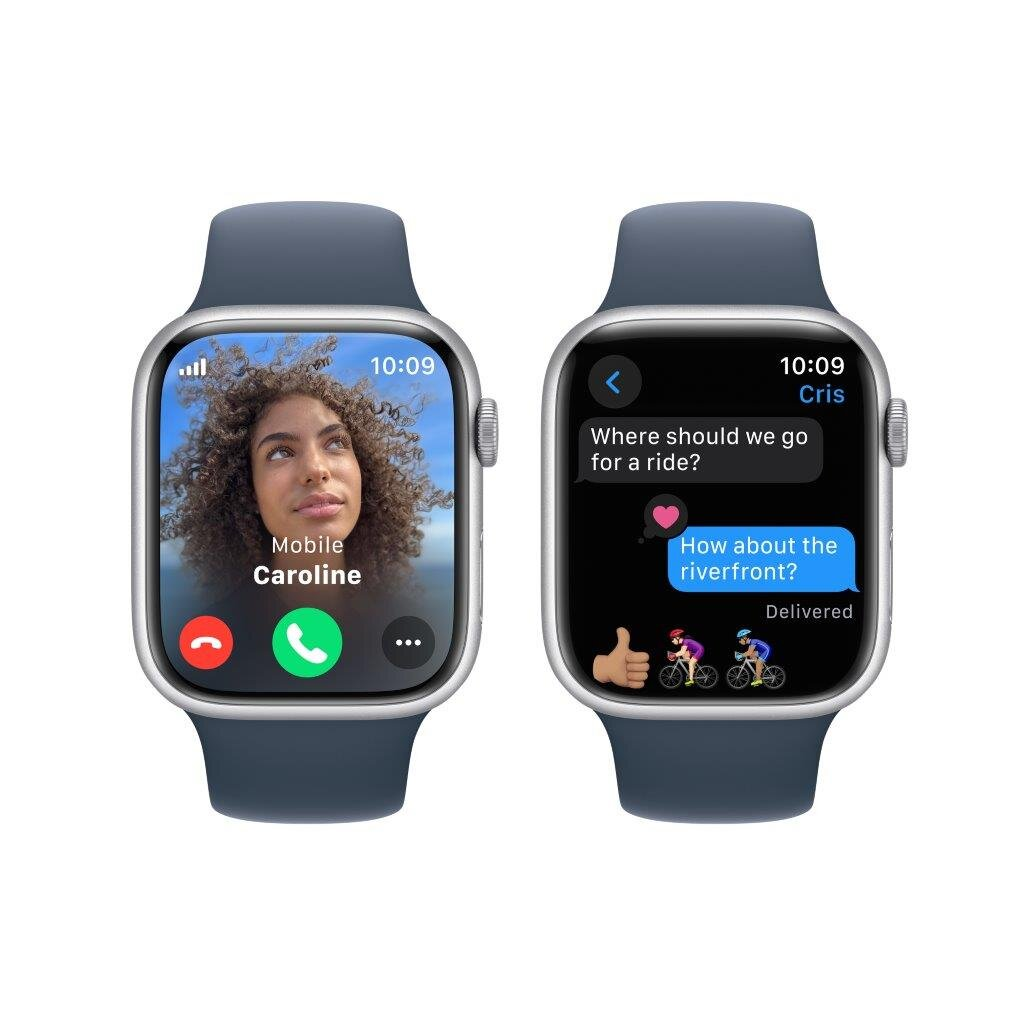 Smartwatch APPLE Watch Series 9 GPS + Cellular Koperta 45mm z aluminium w kolorze srebrnym z paskiem sportowym M/L w kolorze sztormowego błękitu M