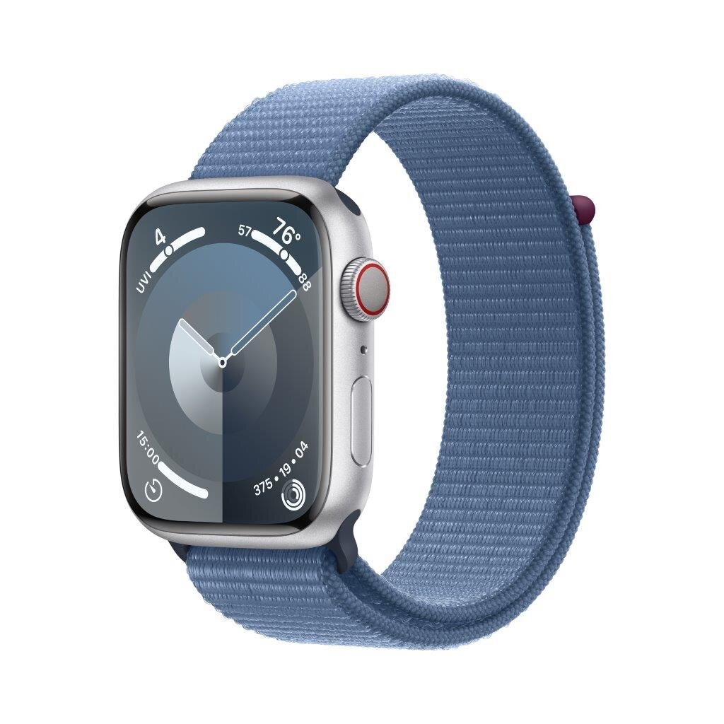 Smartwatch APPLE Watch Series 9 GPS + Cellular Koperta 45mm z aluminium w kolorze srebrnym z opaską sportową w kolorze zimowego błękitu MRMJ3QP/A
