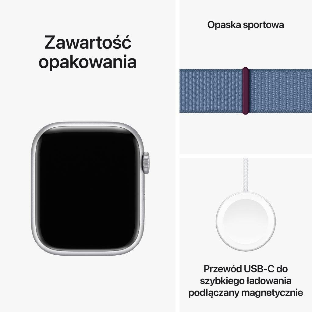Smartwatch APPLE Watch Series 9 GPS + Cellular Koperta 45mm z aluminium w kolorze srebrnym z opaską sportową w kolorze zimowego błękitu MRMJ3QP/A