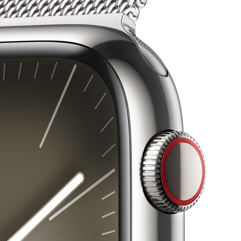 Zbliżenie Apple Watch. Pokazuje koronkę i ekran.