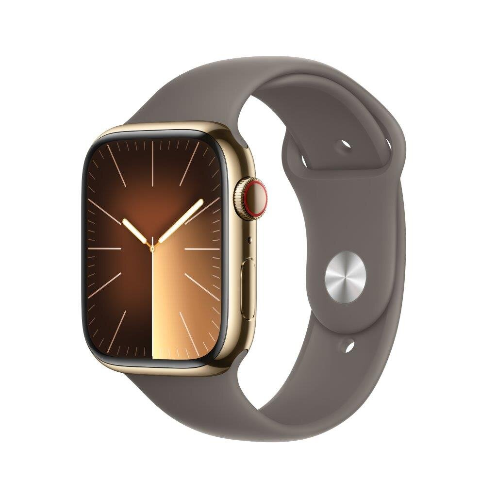 Smartwatch APPLE Watch Series 9 GPS + Cellular Koperta 45mm ze stali nierdzewnej w kolorze złotym z paskiem sportowym M/L w kolorze popielatego